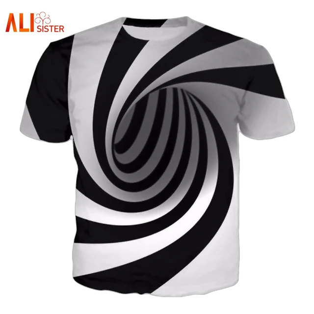 Alisister Black And White Vertigo Hypnotic Printing T Shirt Unisxe Funny Short Sleeved Tees Men/women Tops Men's 3D T-shirt