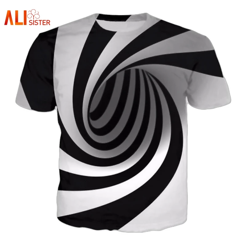 

Alisister Black And White Vertigo Hypnotic Printing T Shirt Unisxe Funny Short Sleeved Tees Men/women Tops Men's 3D T-shirt