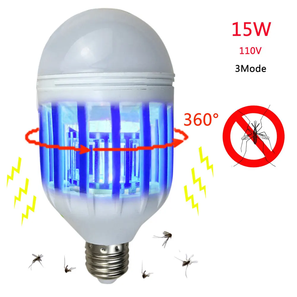 1Pc 220V 110V 15W 2 In 1 LED Mosquito Insect Fly Killer Lamp Bulb Repellent LED Night Light 5730 SMD 3Mode