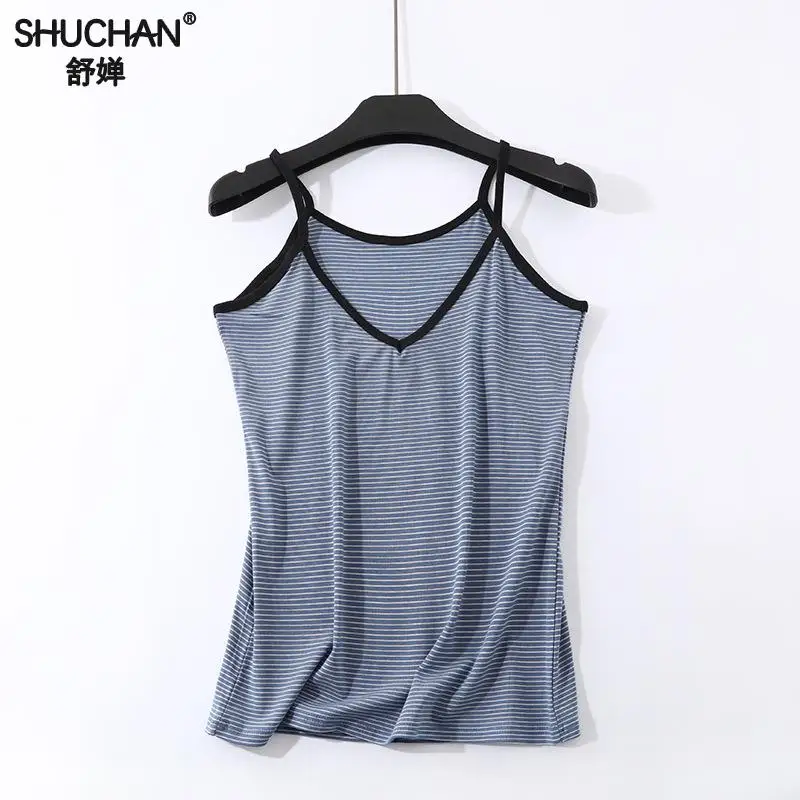 

Shuchan Cotton Striped Camis Women New Arrivals 2019 Summer Casual V-neck Camisole Vest Stretch Ladies Slim Sexy With Strips