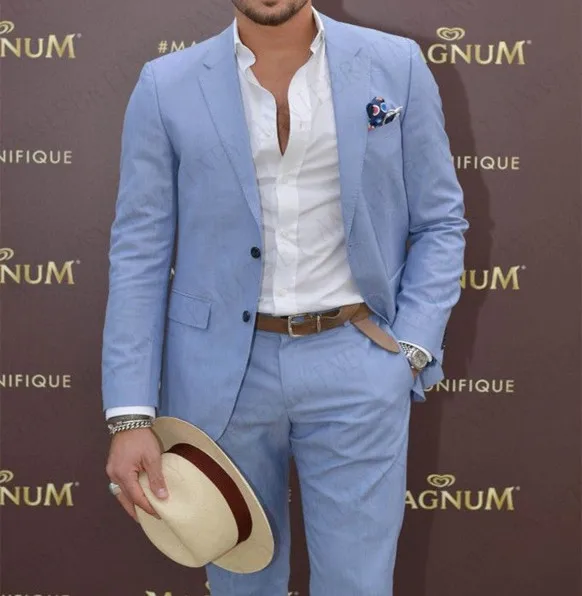 ANNIEBRITNEY Tailor Made Sky Blue Men Suit Slim Fit Casual Groom Prom Blazer Pants Beach Summer Style Tuxedo Custom Big Size Set ANNIEBRITNEY Tailor Made Sky Blue Men Suit Slim Fit Casual Groom Prom Blazer Pants Beach Summer Style Tuxedo Custom Big Size Set