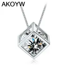 S925 sterling silver love cube crystal pendants Ms. square window Korean love silver jewelry women’s jewelry