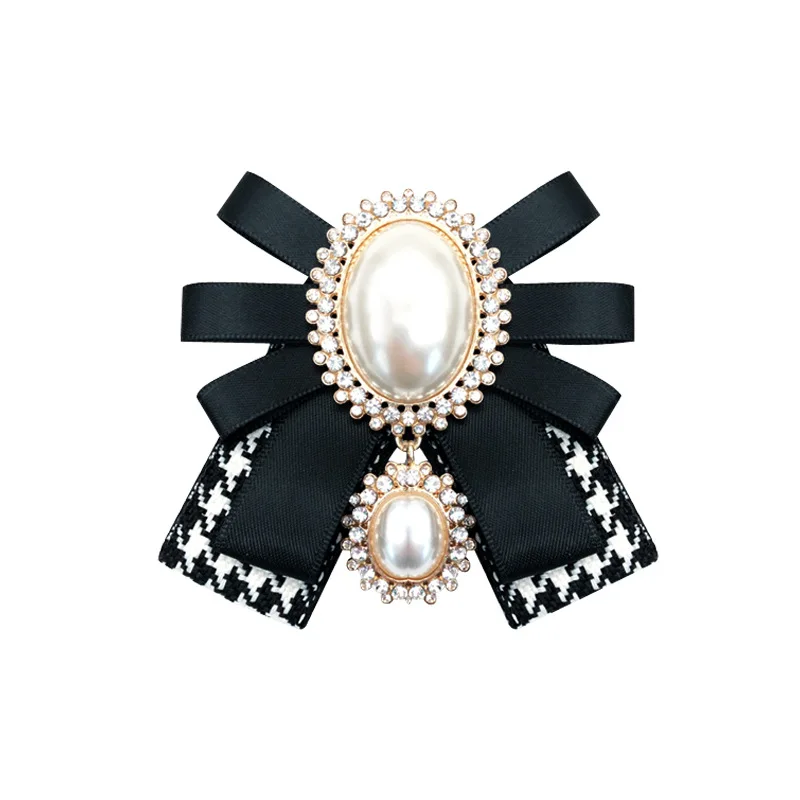 i-Remiel Fashion New Korean Pearl Bow Tie Brooch for Female Ancient Rhinestone Lapel Pin Badge Corsage Shirt Collar Accessories