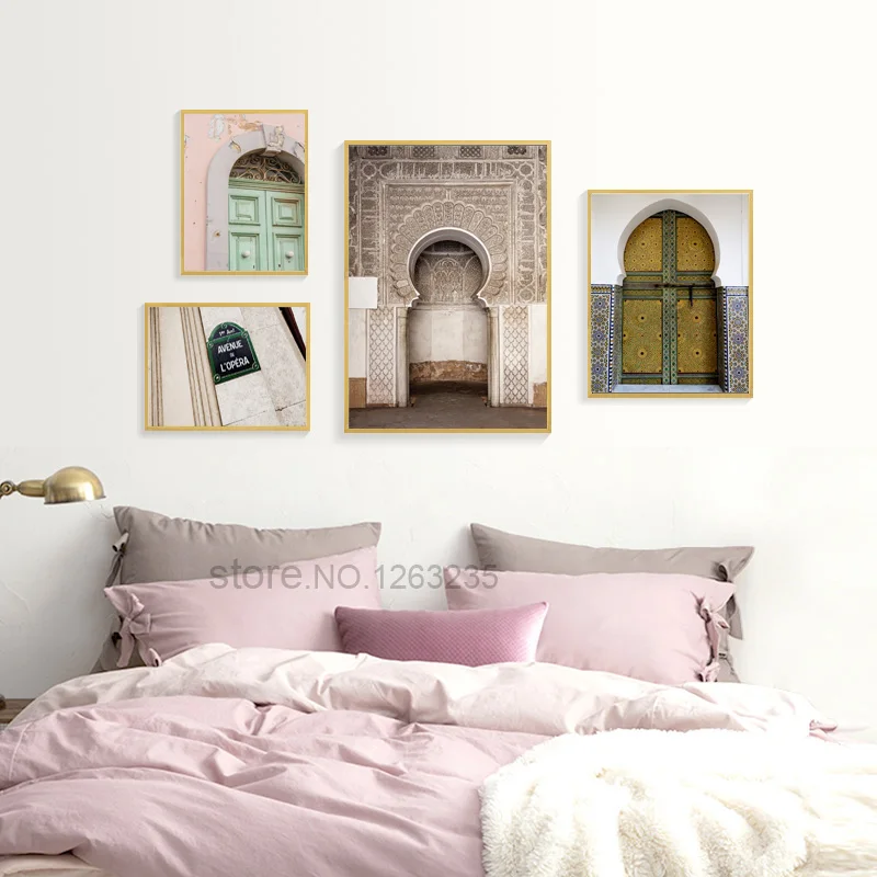 Mosque Door Nordic Poster Morocco Building Wall Art Canvas Painting Religion School Wall Pictures For Living Room Decor Unframed