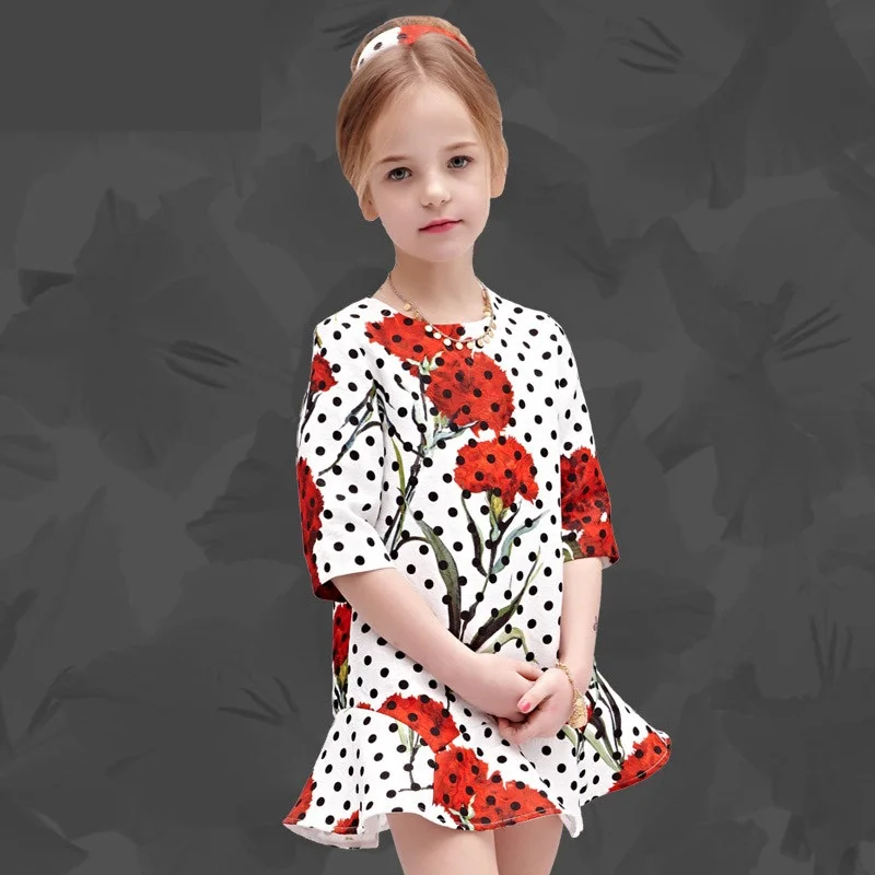 Spring Autumn children clothing flower polka dots jacquard Dress 100-160cm kids infant girls evening party formal mermaid dress