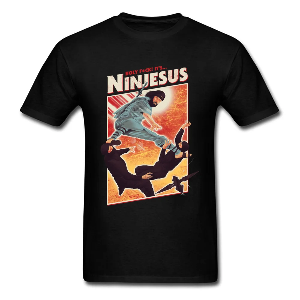 Мужская футболка с забавным персонажем Ninjesus 3D топы Ninja черная изображением