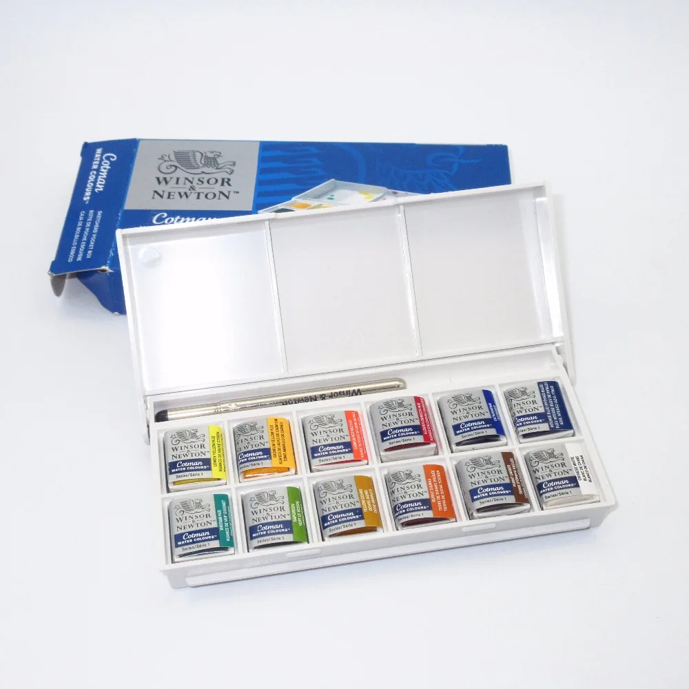 Winsor& Newton Cotman Акварельная карманная коробка для эскизов 12 половинных сковородок мини-набор