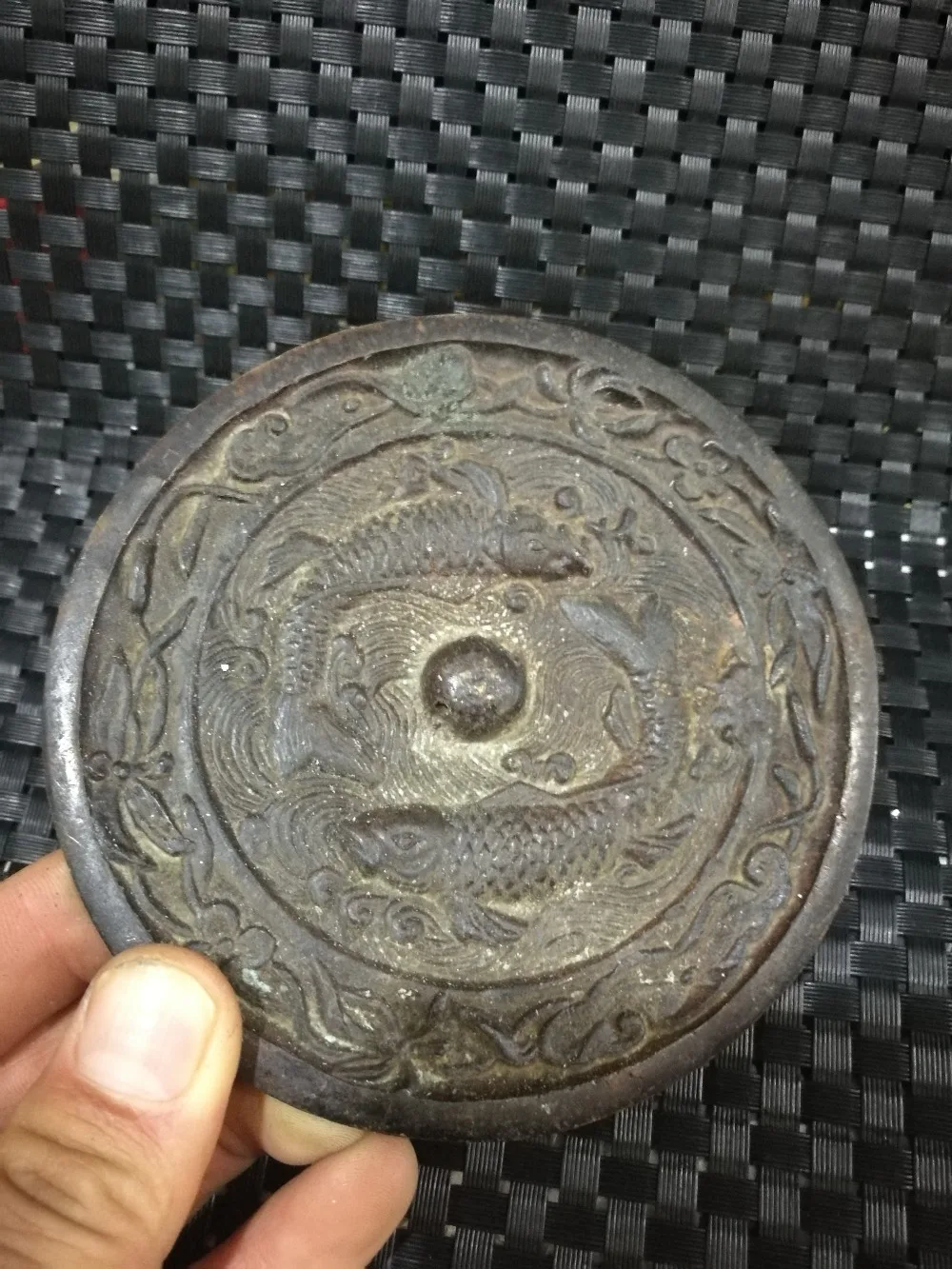 

China old Bronze Old Feng Shui Bronze mirror Pisces