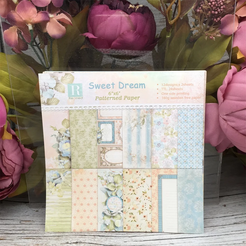 

24pcs/Pack 6*6inch 15.2cm Sweet Dream Patterned Paper Pack for Scrapbooking DIY Happy Planner Card Making Journal Project