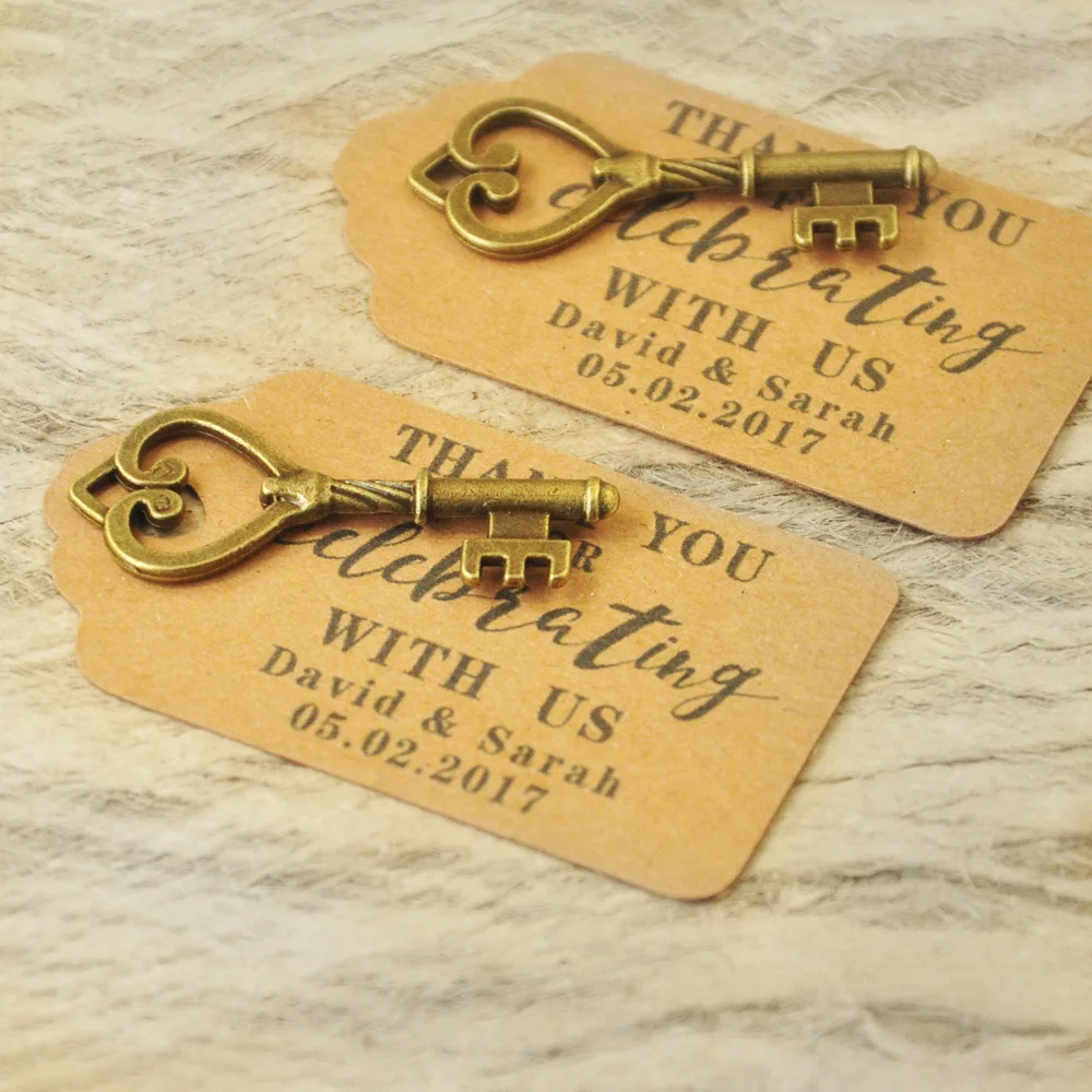 Персонализированные сувенирные бирки Свадебные бирки Античный ключ подарочные бирки Эскорт карты старинные ключи Набор от 50 до 100 штук