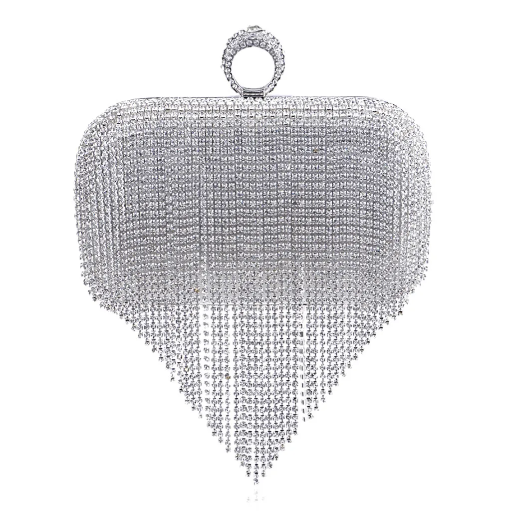 

Tassel Rhinestone Finger Ring Evening Bags Diamonds Wedding Handbags Women Day Clutch Mini Purse Bag With Chain Mixed Color 6J19