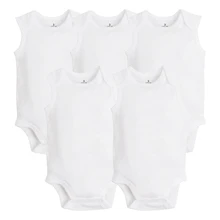 5 PÇS/LOTE 2016 Sem Mangas Verão Do Bebê Da Menina do Menino da Roupa Do Bebê Recém-nascido Roupas 100% de Algodão Crianças Brancas Do Bebê Bodysuits & Macacões