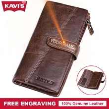 KAVIS Genuine Leather Wallet Men Coin Purse Long Male Clutch Walet Portomonee Diy Gift for Man Women Handy Card Holder PORTFOLIO