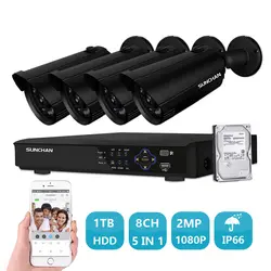 SUNCHAN 8CH 1080 P AHD DVR 4 шт. 2.0MP день/ночное видение Открытый CCTV камера дома безопасности CCTV системы комплект видеонаблюдения 1 ТБ HDD