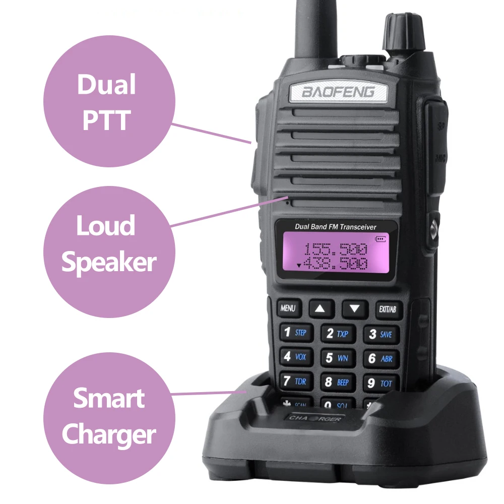 Baofeng UV 82 рация двойная PTT портативная двухсторонняя радиостанция VHF UHF Ham CB 1 шт. UV82