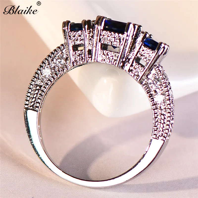 Blaike очаровательный синий Кристалл Циркон 925 пробы заполненные серебром кольца для мужчин и женщин Винтаж Мода камень месяца сентябрь кольцо