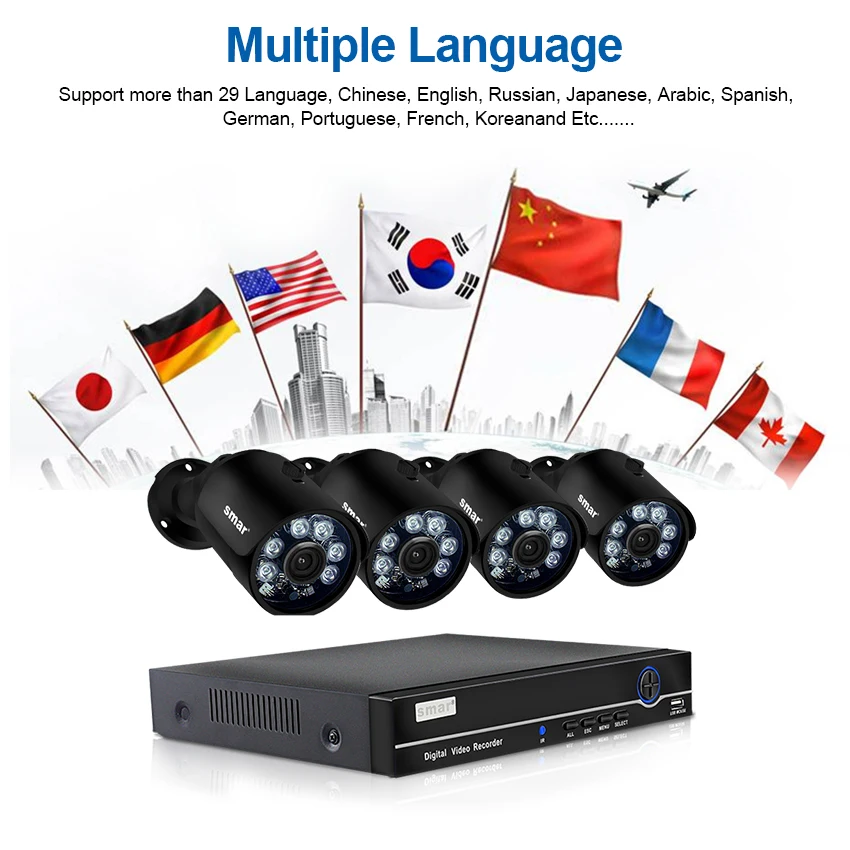 SAR H.265 4CH 1080P HDMI POE NVR комплект CCTV система безопасности 2MP IR наружная IP камера