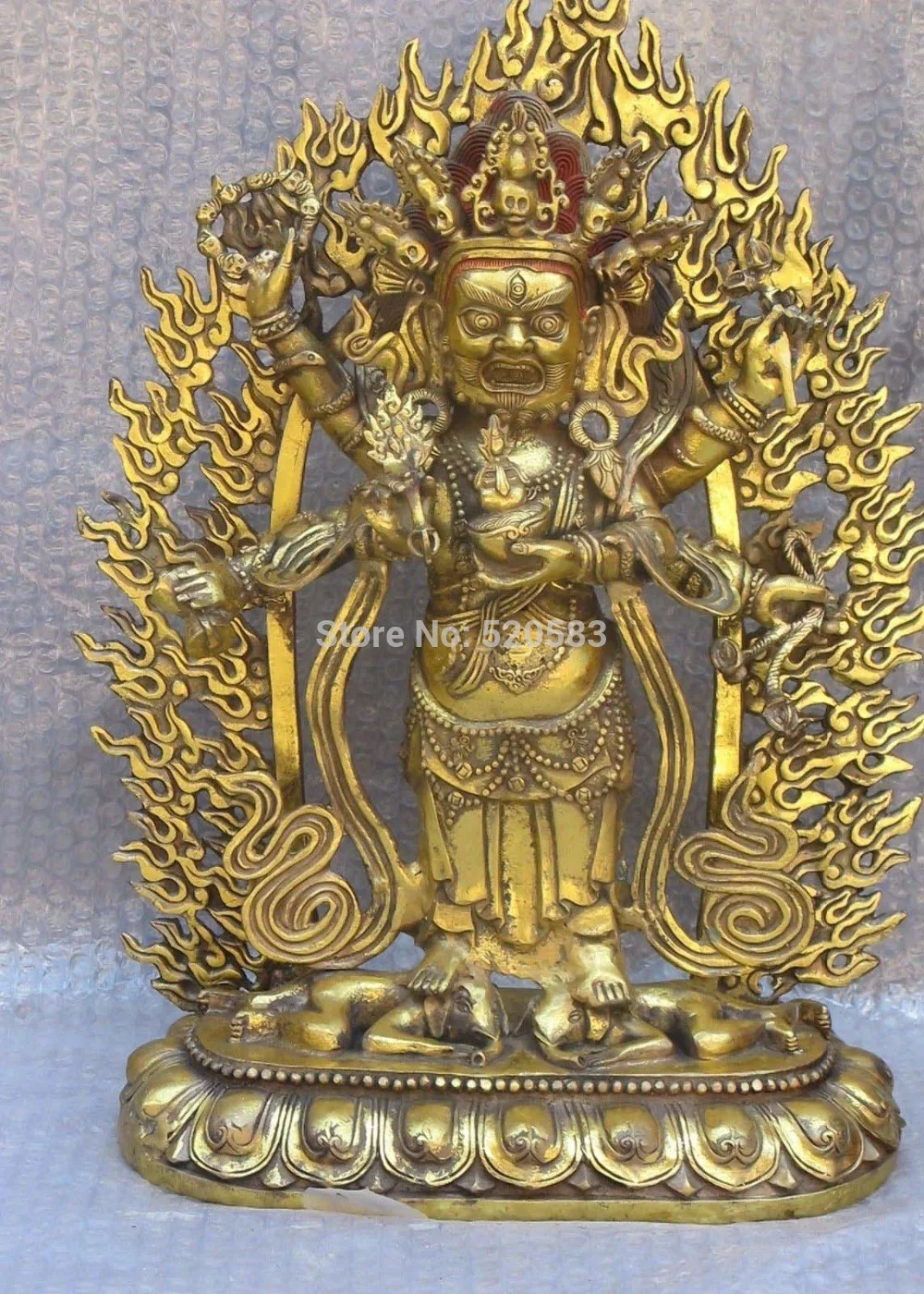 

19"Tibet buddhist Bronze gild two Elephant Man body 6 hand Mahakala Buddha St