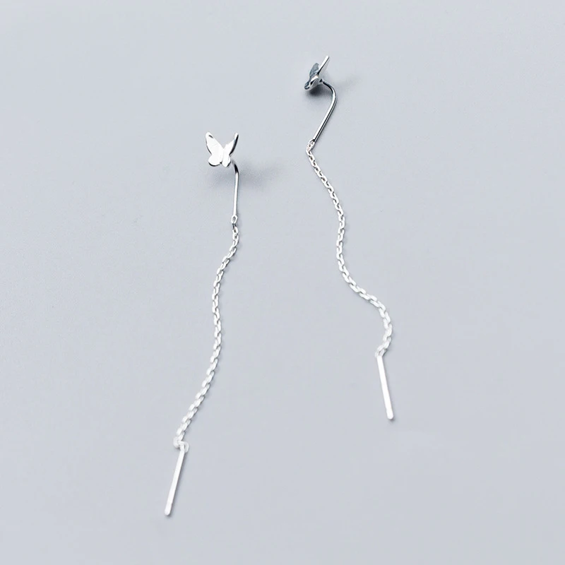 

MloveAcc Fashion Hot 100% 925 Sterling Silver Tassel Earrings Little Butterfly Linked Drop Stick Girls Friends Gift