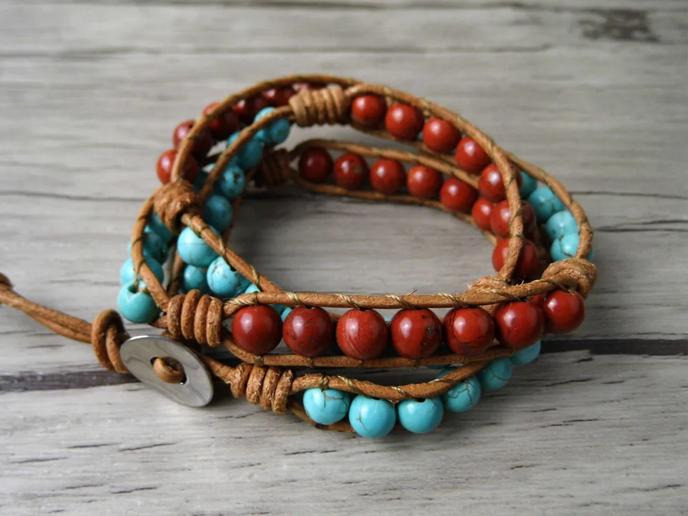 

Trip wrap boho beaded bracelet blue and red natural stone beads bracelet yoga bracelet bohemian jewelry bohemian