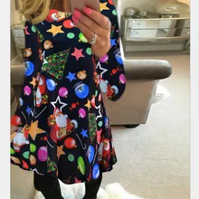 4XL 5XL Big Size Casual Print Cartoon Christmas Tree Cute Loose Dress Autumn Winter A Line