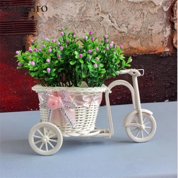 

2016 Hot Sale New Plastic White Tricycle Bike Design DIY Flower Basket Container For Flower Plant Home Weddding Decoration