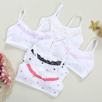 

KLV Teenage Young Girls Lace Dot Training Bra Teenage Kids Soft Cotton Sport Underwear Tops