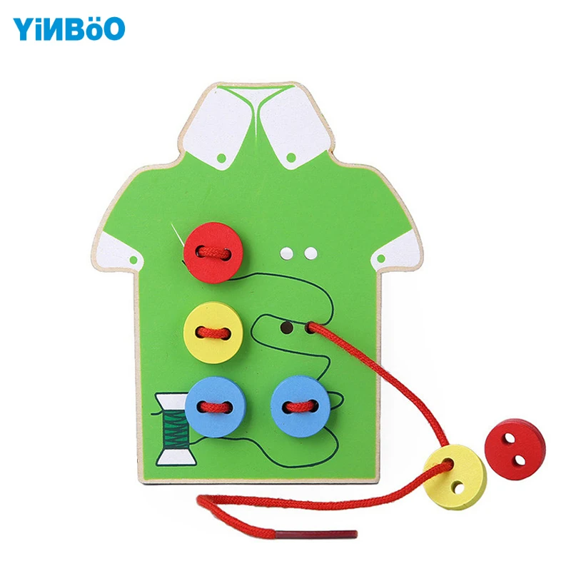 Montessori Education Wood 2 styles Wear The Button Wooden font b Toys b font Threading Board