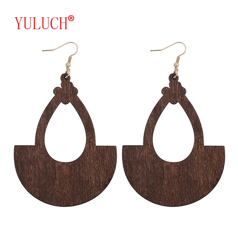 

YULUCH 2018 Ethnic Natural African Wooden Jewelry Hollow Drop Pendant for Personality Fashion Woman Jewelry Earrings Gift