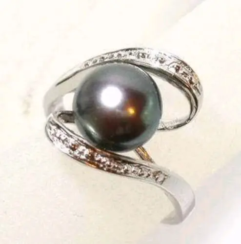 

FREE shipping> Beautiful!Black Freshwater Pearl Finger Rings Size 7#-9# AAA
