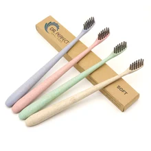 DR. PERFECT 4 штуки натуральные зубные щетки пшеницы круглая ручка с натуральной щетиной бамбукового угля