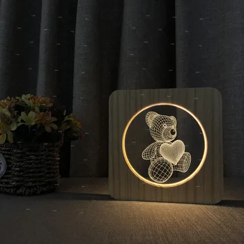 

Bear with love heart design Wooden acrylic lamps as Valentine's Day gift bedroom decor table lamp