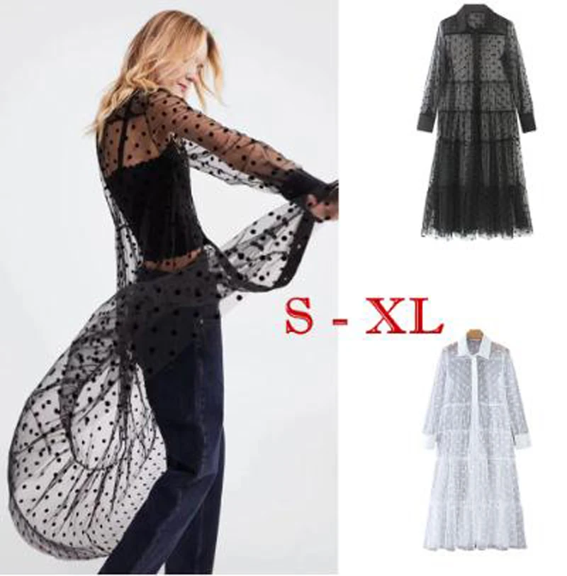 

Thefound Boho Spring Summer Dress Women Vestido England Style Straight Polka Dot Chiffon Transparent Vestidos Fiesta Party Dress