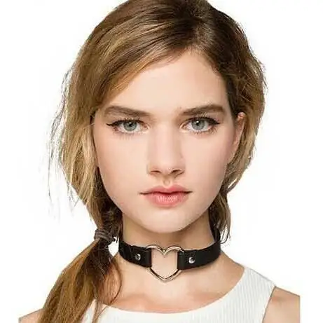 

Hot Punk Harajuku Collar Choker Necklace Heart PU Leather Choker Punk Goth 100% Handmade Neck Jewelry