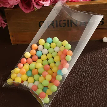 

200Pcs/Lot Clear PVC Pillow Shape Gift Packing Box Transparent Party Favor Chocolate Candy Package Plastic Boxes With Hang Hole