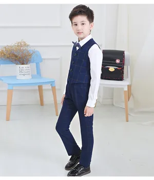 

2017 new Children Suit Blazer Boys Formal Suit For Weddings Boys lattice Performance Outfits Vest+Pants+Shirt+bow tie 2T-12T