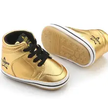 Осенняя спортивная обувь для новорожденных с высоким берцем, блестящие стильные кроссовки для детей преддошкольного возраста из кожи пу, для детей 0-18 месяцев