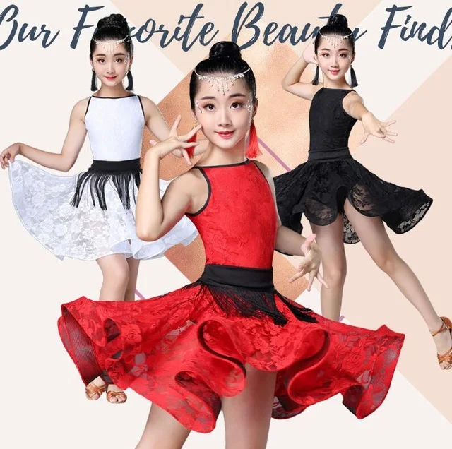 Новинка; платье для латинских танцев с короткими рукавами для девочек ...