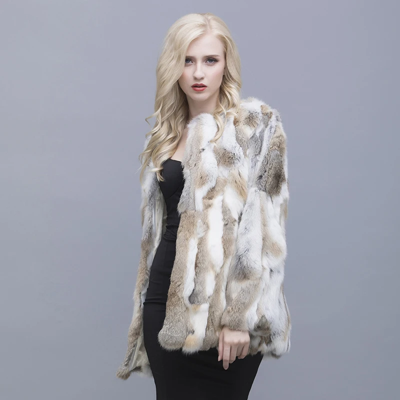 QIUSIDUN реального чистый натуральный мех кролика пальто Длинные рукава футболка модные зимние теплые большой Размеры Для женщин Сплошной Цвет повседневные пальто