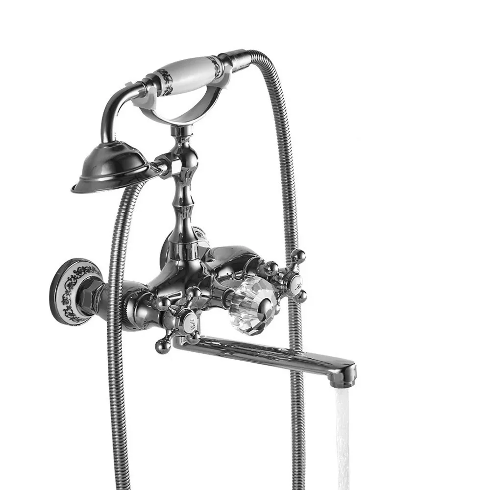 

Silver blue and white porcelain bathtub faucet antique copper vertical bathtub faucet shower set wall-mounted bathtub faucet