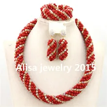Последняя мода красные Африканские свадебные бусы комплект ювелирных изделий Популярные пряди индийские свадебные украшения набор