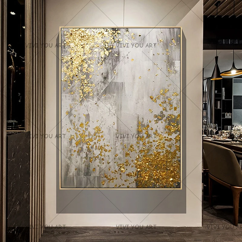 Golden Abstract Canvas Oil Painting 100% Hand Painted Gold Art Wall Picture Handmade For Home Decor | Дом и сад