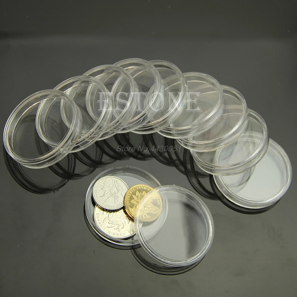 

38mm 10 pcs Clear Round Cases Coin Storage Capsules Holder Plastic Useful New