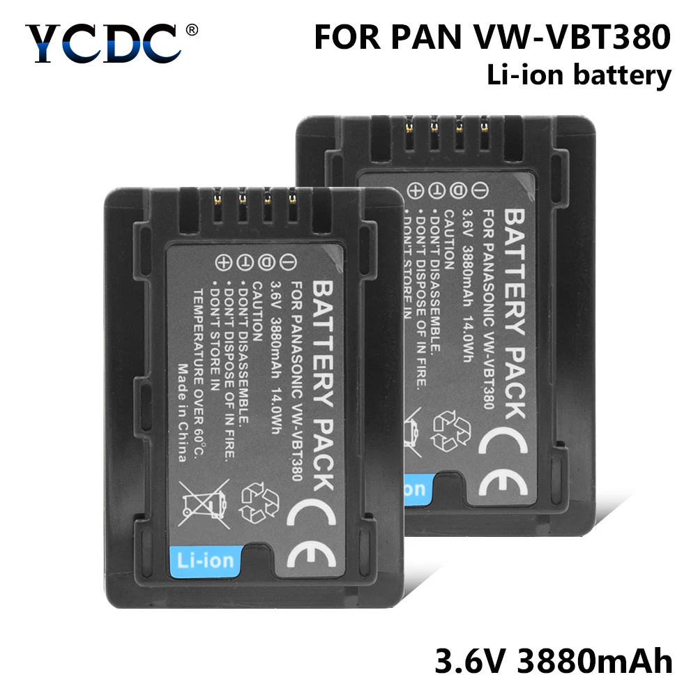 

1/2 Pieces VW-VBT380 3.6V 3880mAh Camera Battery VWVBT380 VW VBT380 For Panasonic HC-V110 HC-V130 HC-V160 HC-V160K HC-V180
