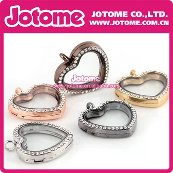 

100pcs/lot 30mm-35mm Heart-shaped Magnetic Close Crystal Floating Charms Locket Locket Pendant