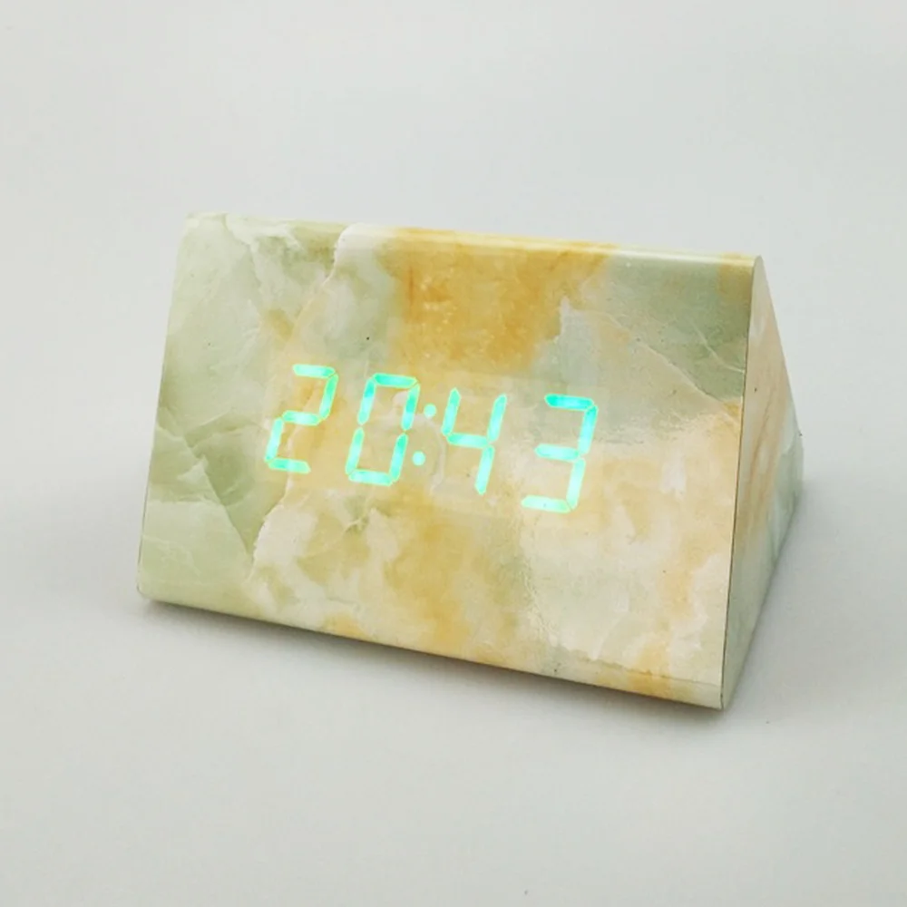 Wood Digital Alarm Clock Marble Texture Wooden Led Alarm