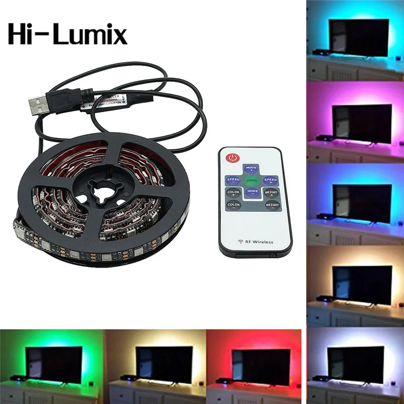 

Hi-Lumix DC5V TV Backlight RGB Color Changing 5050 USB LED Strip Light Waerproof Flexible led tape 10key RF Remote Controller