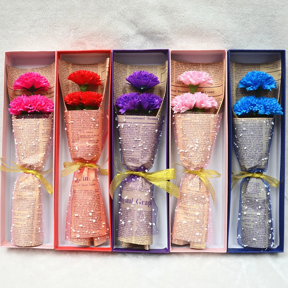 

3 Head Carnation Soap Flower with Gift Box Birthday Teacher's Mothers' Day Romantic Wedding Valentine's Day Supply