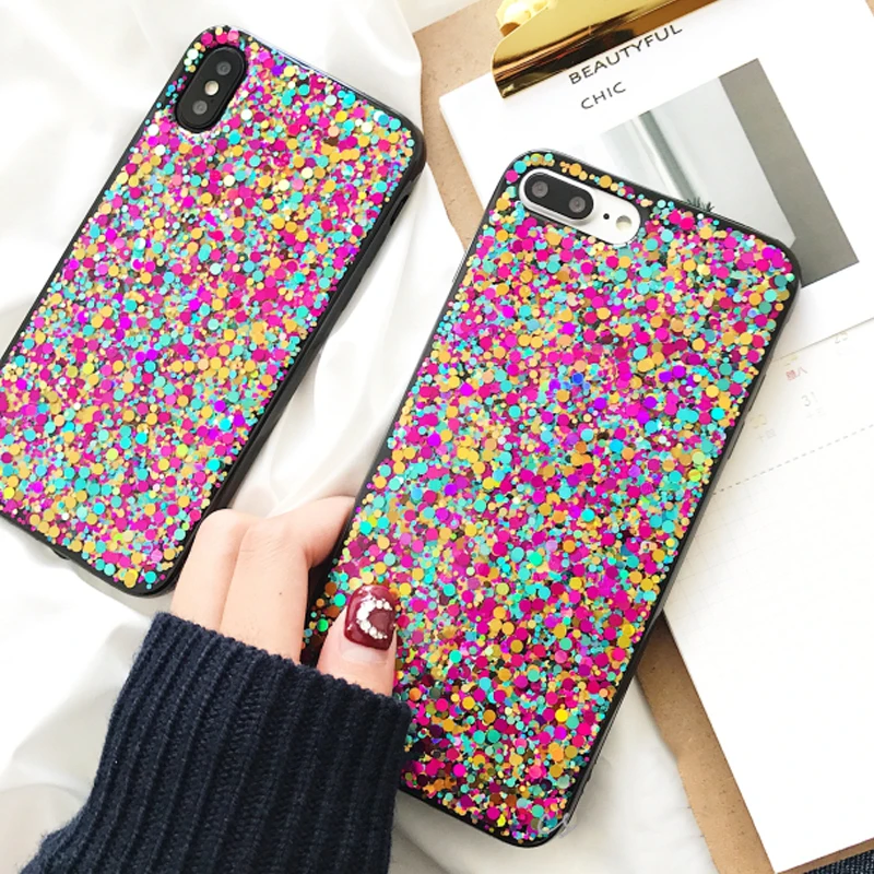

UBERAY Glitter Powder Phone Case For iPhone 6 6S 7 8 Plus X shining Colorful Soft TPU Phone Back Cover Cases Coque!
