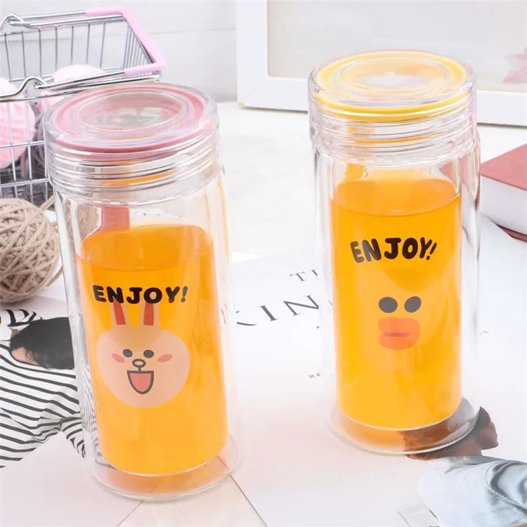

Korean double-layer high borosilicate glass water bottle cartoon termos crystal water bottle insulated my water cup bpa free